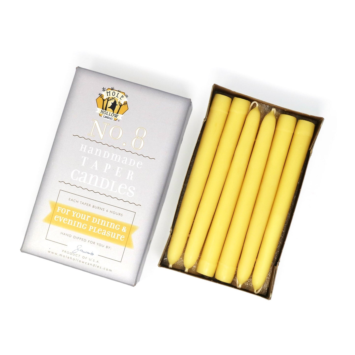 Mole Hollow Candles, Beeswax Taper Candles, Set of 12