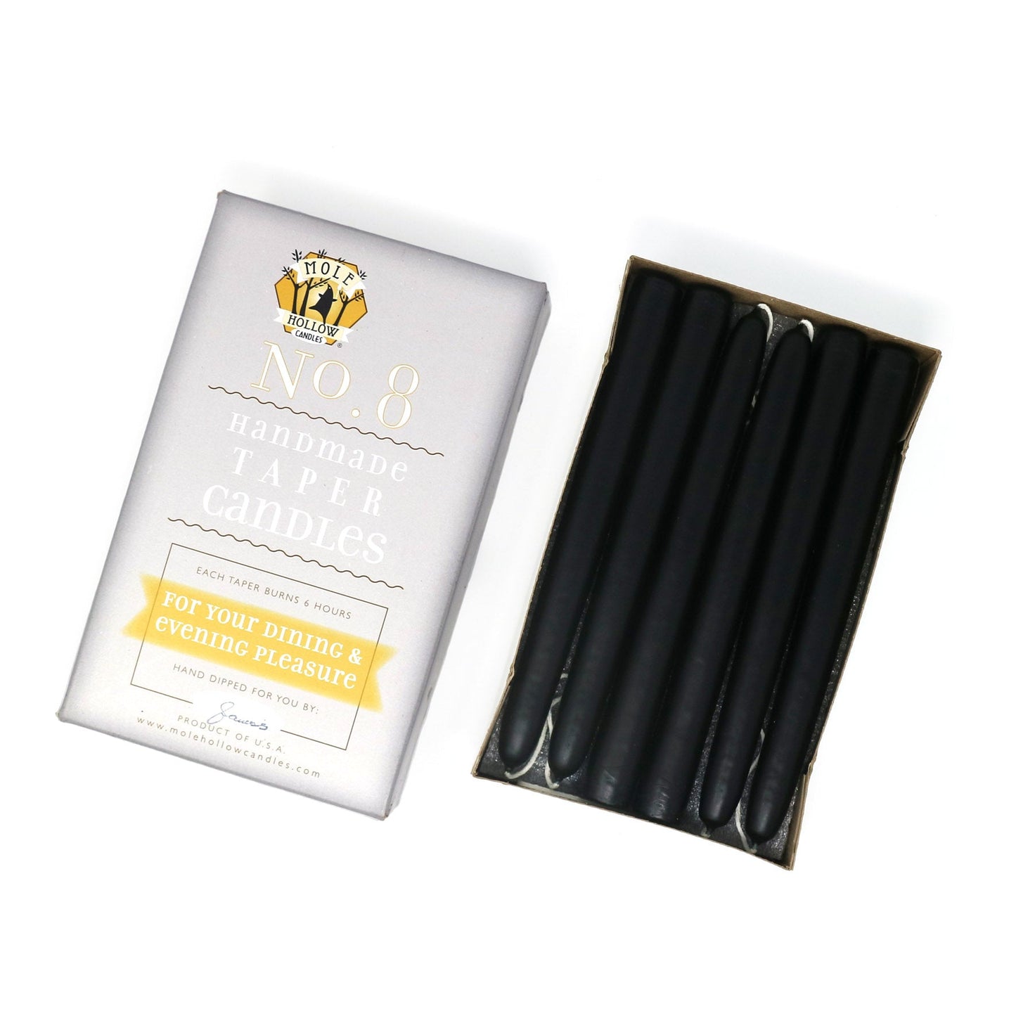 Mole Hollow Candles, 8" Unscented Taper Candle, Set of 12 - Choose from 40 Colors!