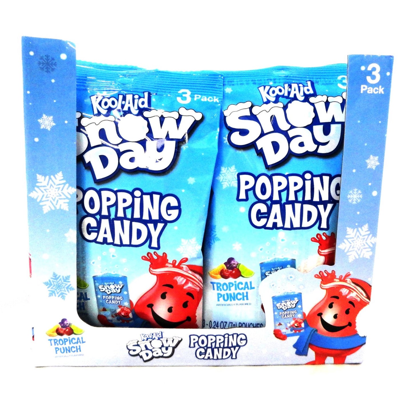 Hilco Christmas Kool-Aid Snow Day Popping Candy 3 Pack Bag, Tropical Punch Flavors - 12 Count Display Box