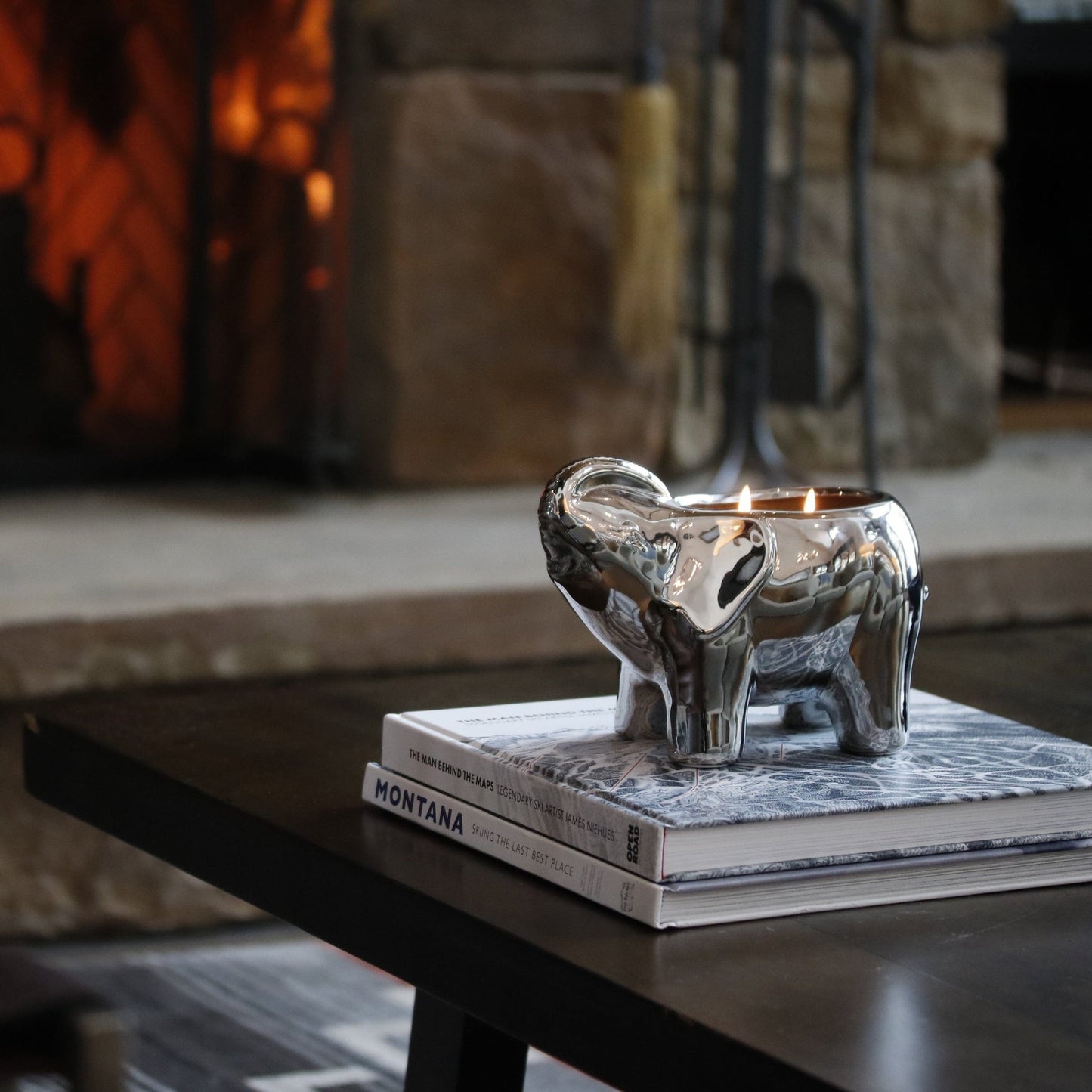 Metallic Silver Elephant Double Wick Candle, Midnight Orchid Fragrance, 28 oz