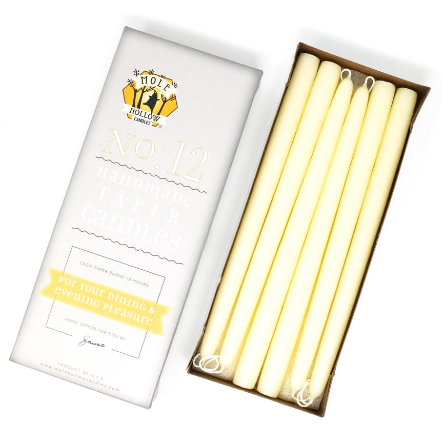 Mole Hollow Candles, 12" Unscented Taper Candle, Set of 12 - Choose from 39 Colors!