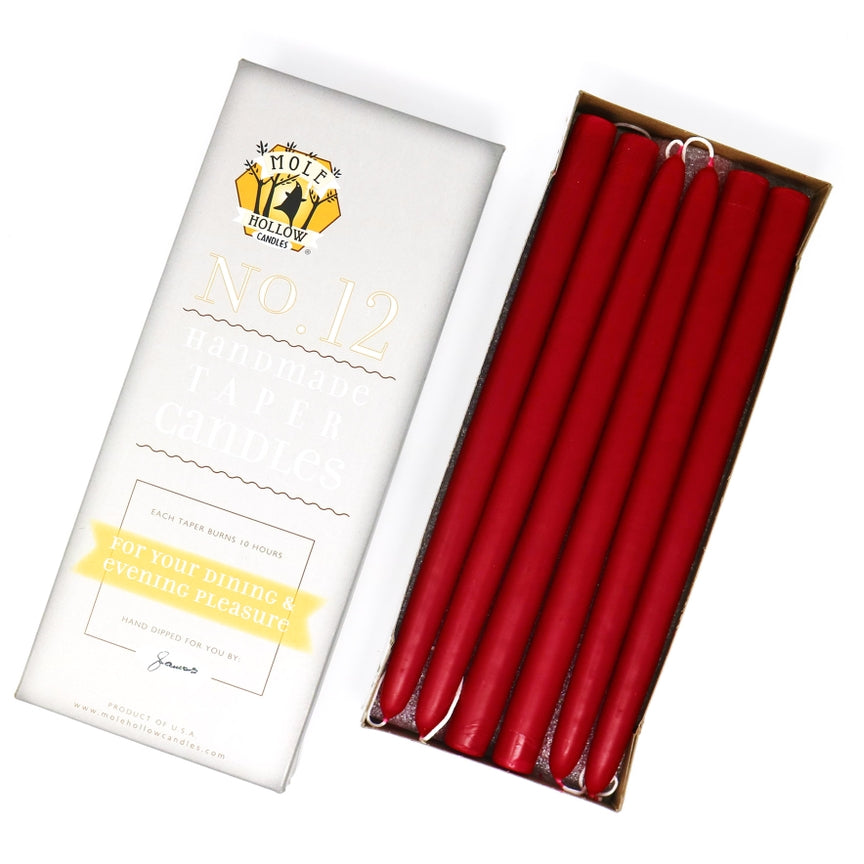 Mole Hollow Candles, 12" Unscented Taper Candle, Set of 12 - Choose from 39 Colors!