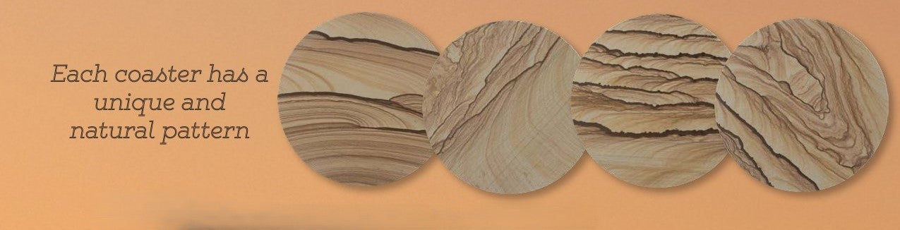 Picture Sandstone Round Coaster, 4" Diameter, Set of 4 Coasters with Holder