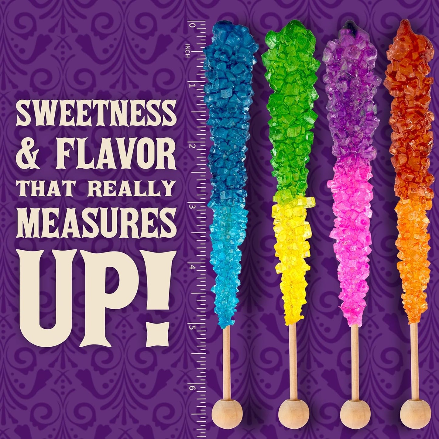 Rocksicles, Rainbow Colored Rock Crystal Candy Sticks, 0.6 Ounce Each Stick