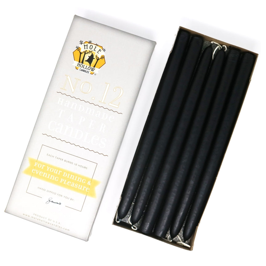 Mole Hollow Candles, 12" Unscented Taper Candle, Set of 12 - Choose from 39 Colors!