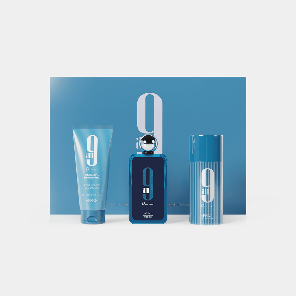 Afnan 9AM Dive EDP Spray 100ml & Shower Gel 150ml & Perfumed Body Spray 150ml (3 pcs)