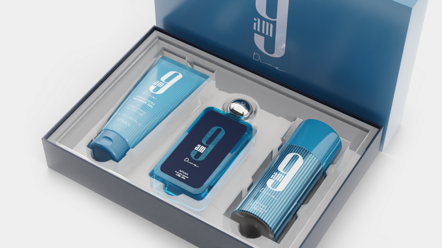 Afnan 9AM Dive EDP Spray 100ml & Shower Gel 150ml & Perfumed Body Spray 150ml (3 pcs)
