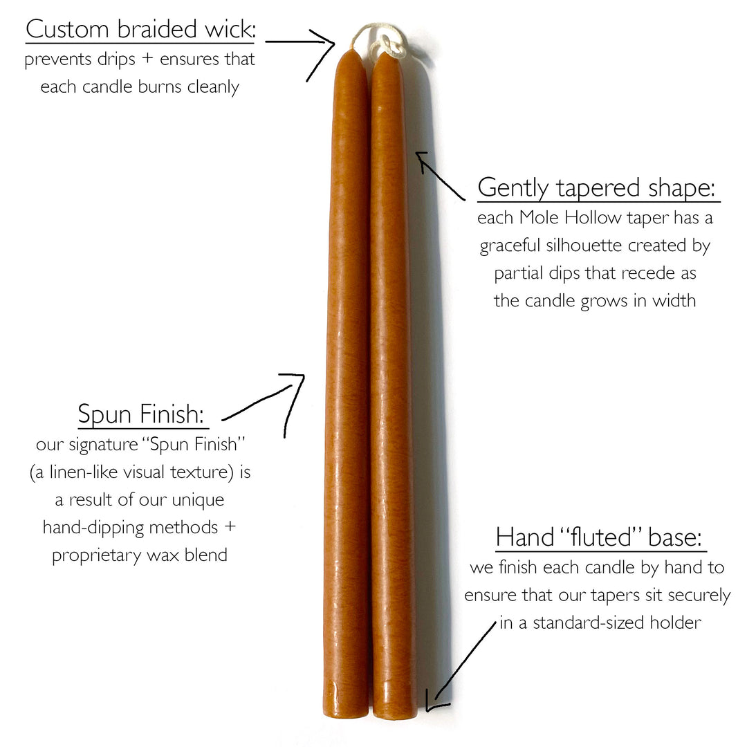 Mole Hollow Candles, 12" Unscented Taper Candle, Set of 12 - Choose from 39 Colors!