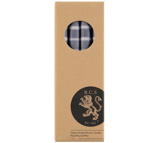 British Colour Standard Striped Gull, Gunmetal Grey & Old Rose Eco Dinner Candles, Gift Box of 4