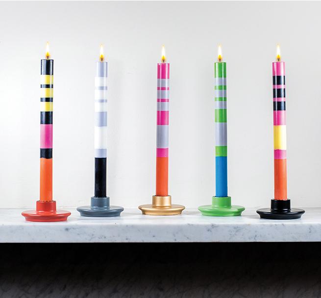 British Colour Standard Abstract Stripped Eco Dinner Candles, 24.5cm / 9.64'' H - Gift Box of 4