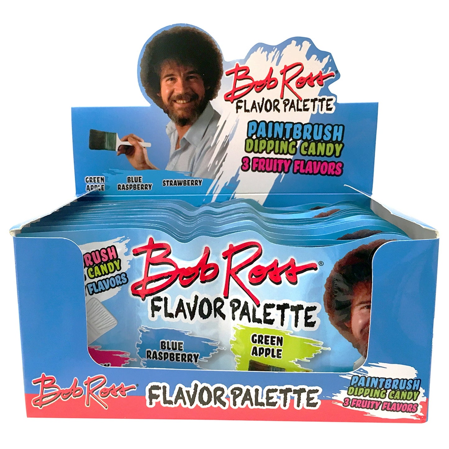Bob Ross Flavor Palette Paintbrush Dipping Candy, 3 Fruity Flavors Strawberry, Blue Raspberry and Green Apple, 0.85 Ounce Packs - 18 Count Display Box