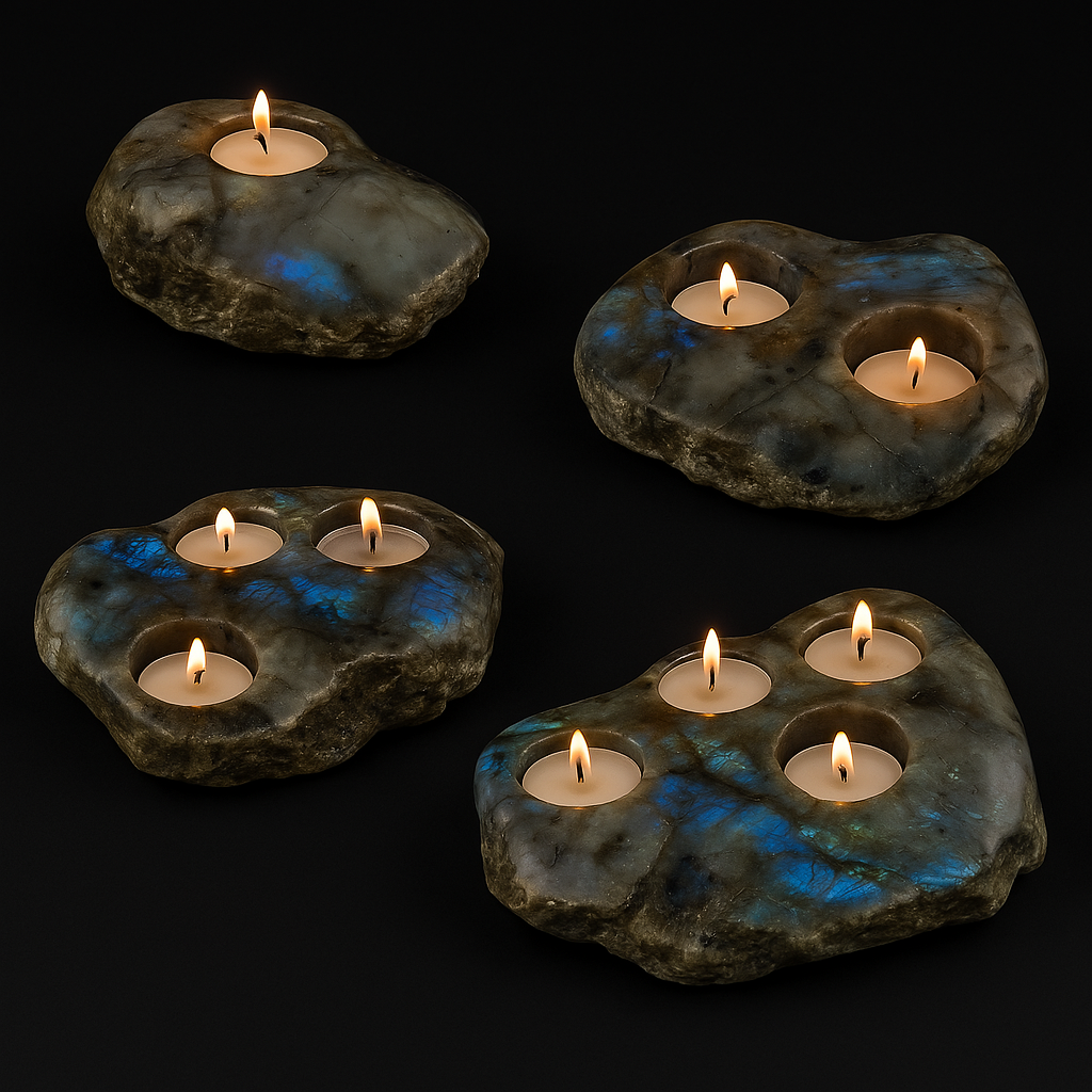 Iridescent Labradorite Tealight Candle Holders – Natural Elegance in Stone