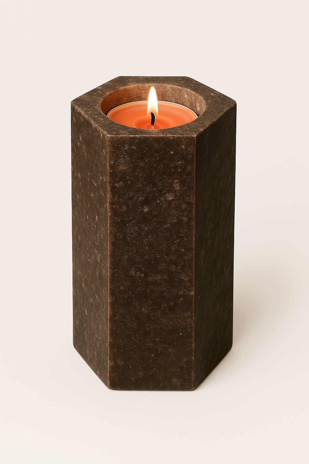 Hexagonal Candle Holder – Geometric Grace in Burnished Bronze