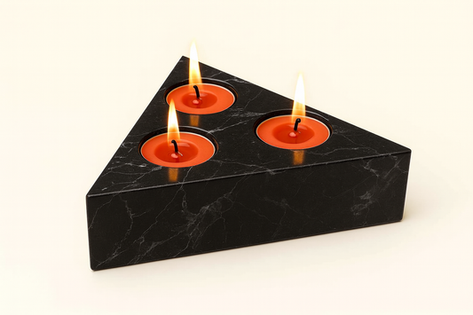 Triangular Stone Candle Holder – Triple Glow in Geometric Form