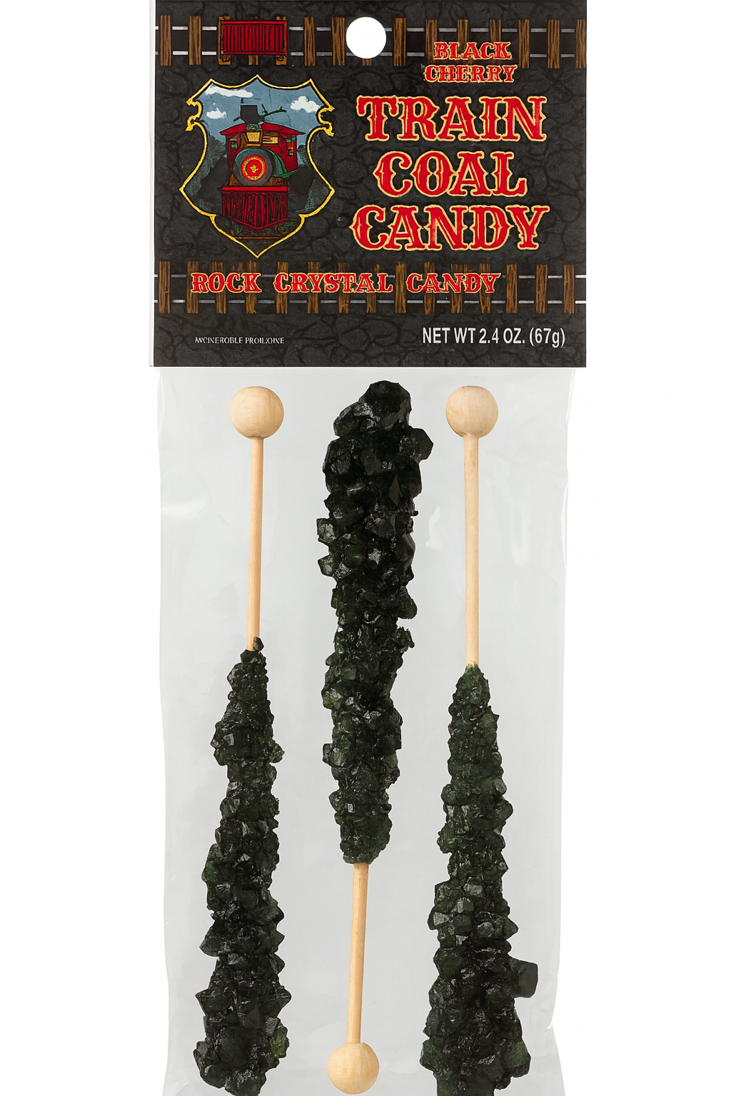 Train Coal Candy Black Cherry Rock Crystal Sticks, 3 Count Bag, 2.4 oz