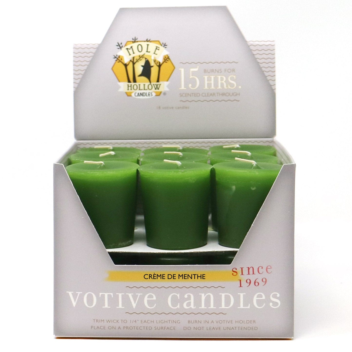 Mole Hollow Candles, Crème de Menthe Scented Votive Candles, 18 Votives Box