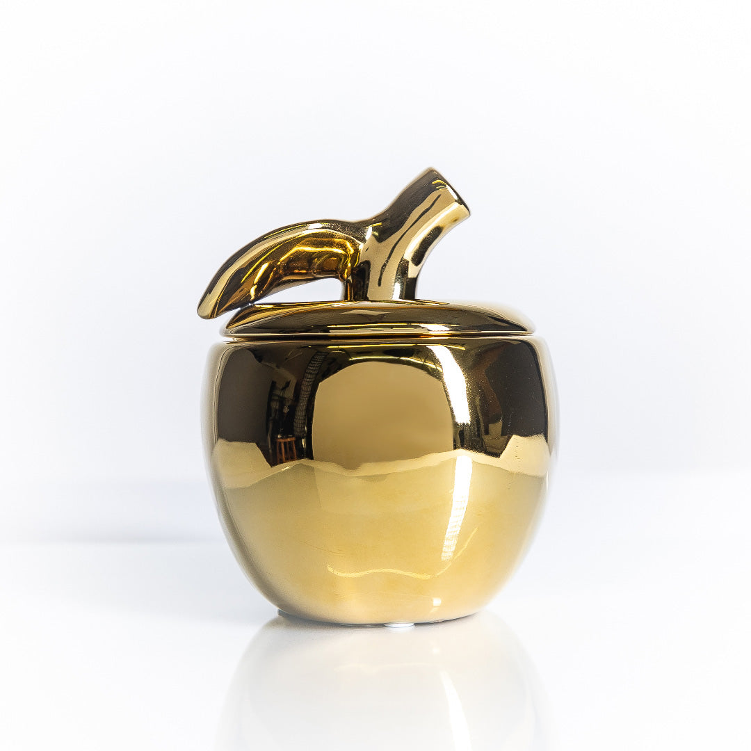 Metallic Gold Malus Apple Candle, English Rose Fragrance, 20 oz
