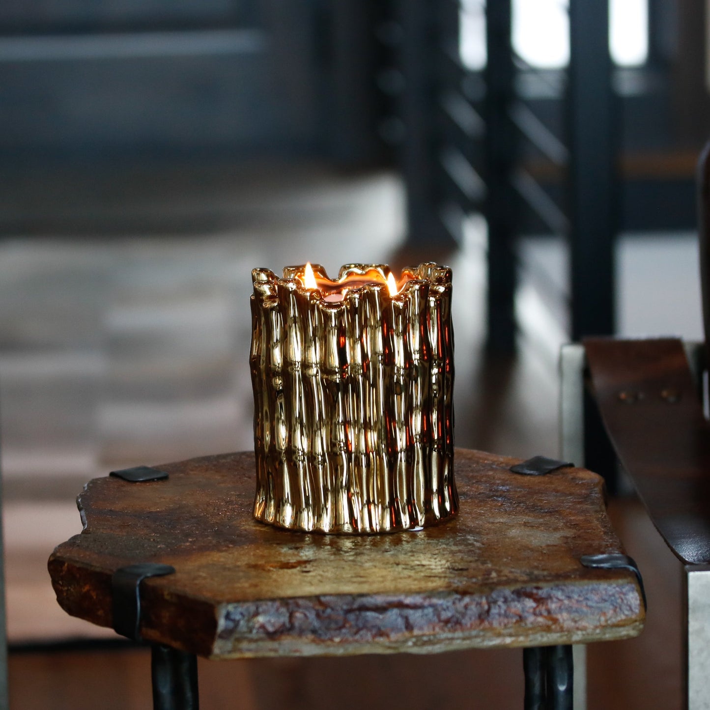 Metallic Gold Sagano Double Wick Candle, Champagne Rose Fragrance, 34 oz
