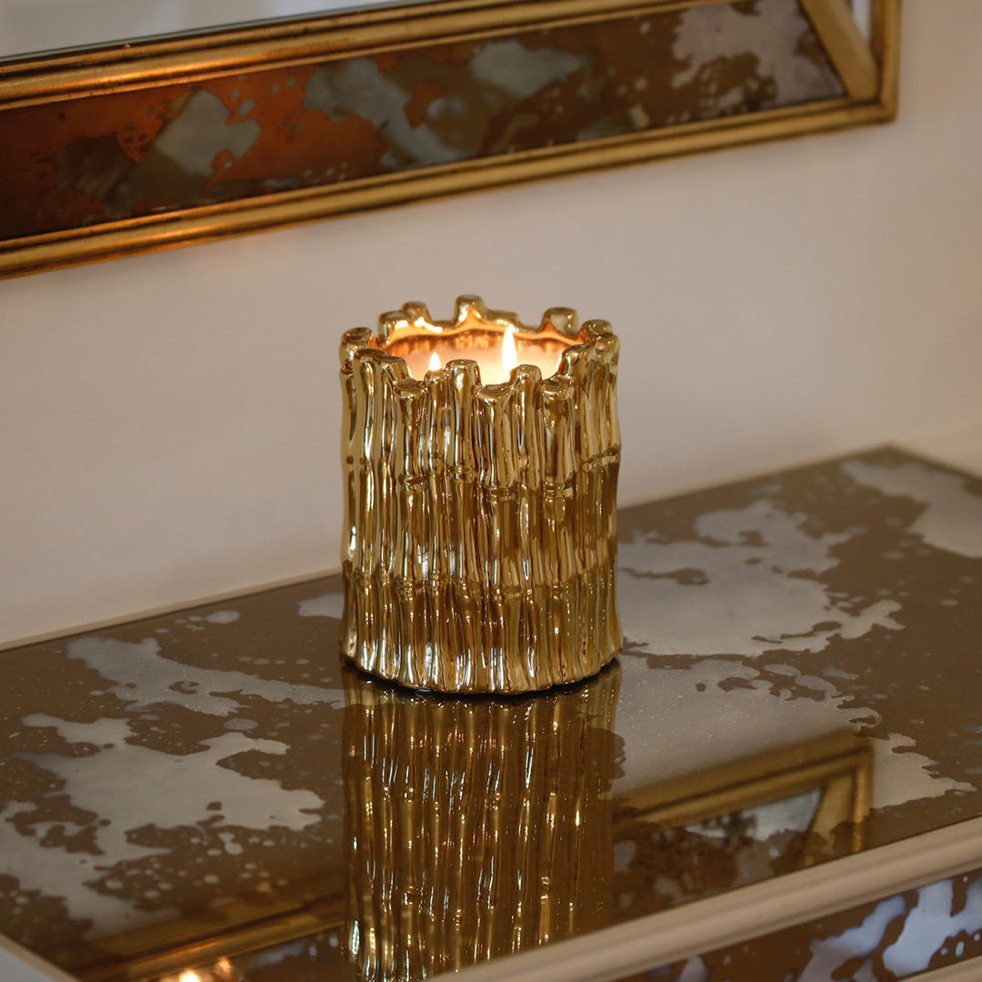 Metallic Gold Sagano Double Wick Candle, Champagne Rose Fragrance, 34 oz