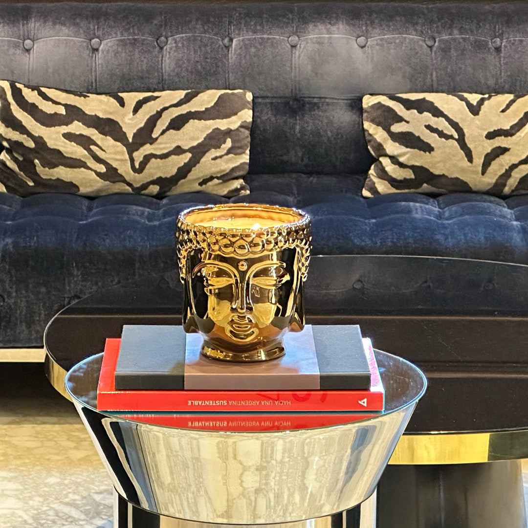 Metallic Gold Buddha Double Wick Candle, Palo Santo Fragrance, 40 oz