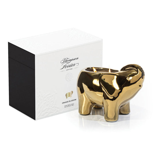 Metallic Gold Elephant Double Wick Candle, Orange Blossom Fragrance, 28 oz