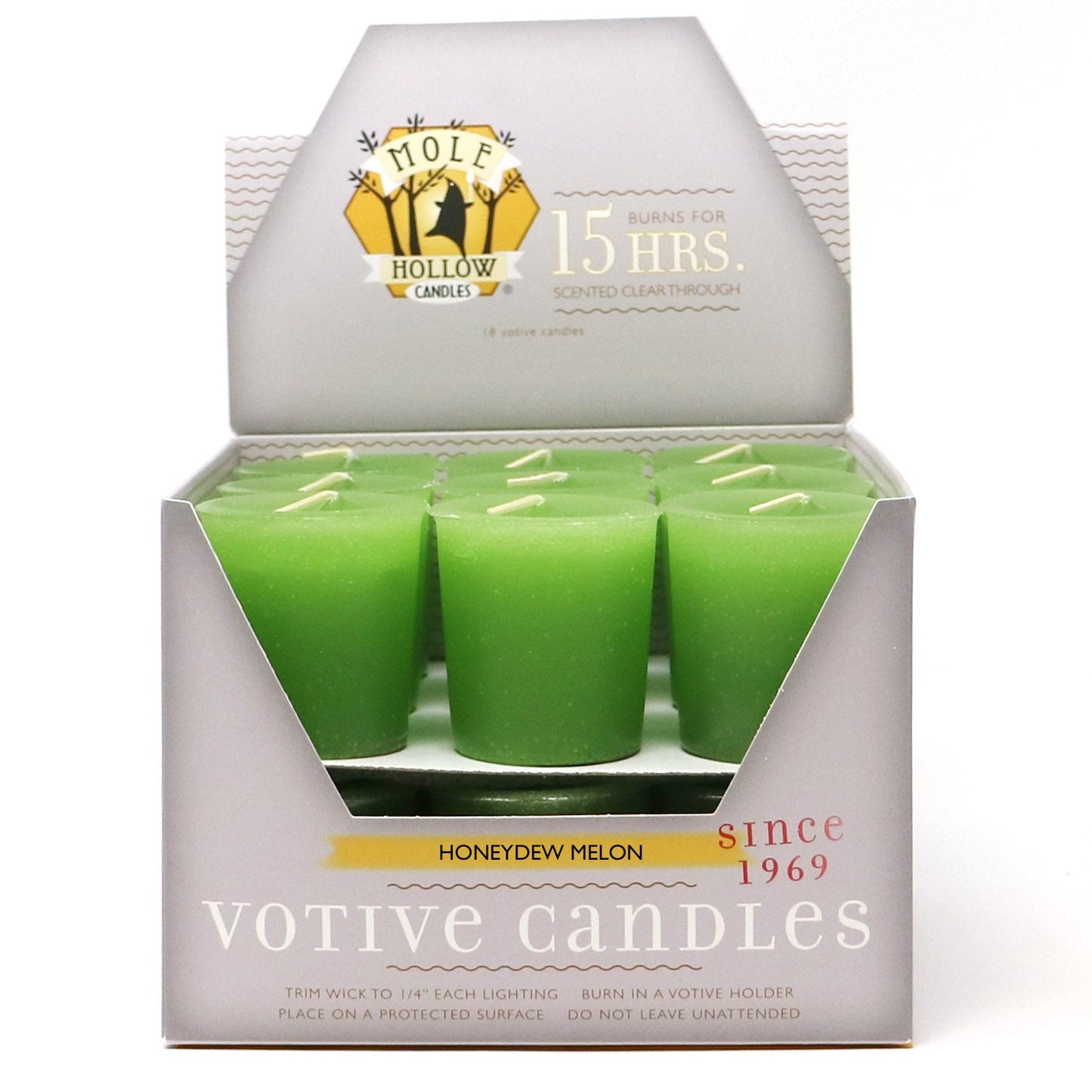 Mole Hollow Candles, Honeydew Scented Votive Candles, 18 Votives Box