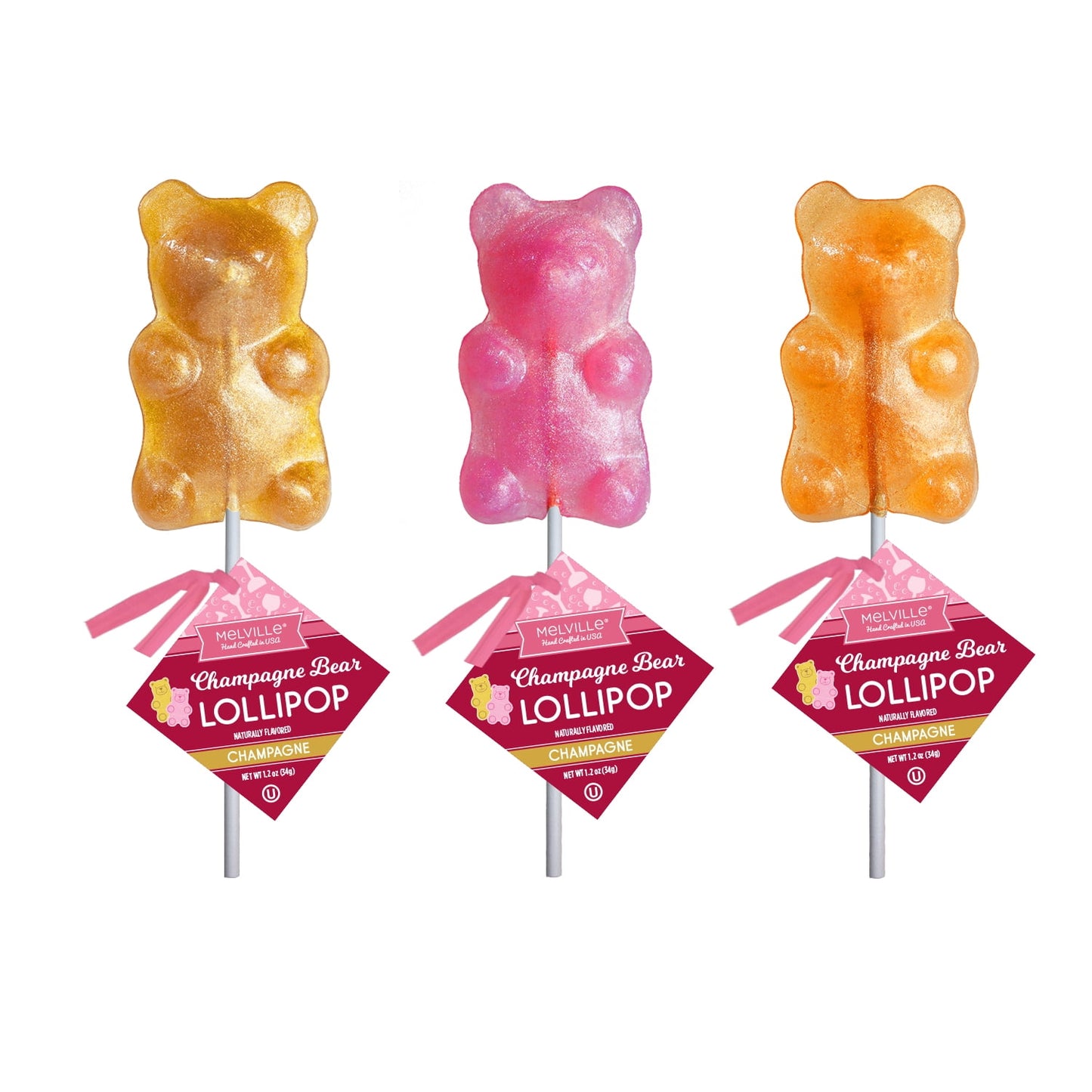 Melville Candy Valentine Hard Candy Lollipops, 3 Count Gusset Bag