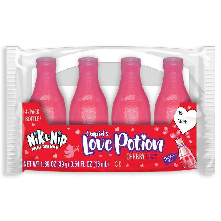 Nik L Nip Cupid's Love Potion Cherry Valentine Candy, 4 bottle 1.39 Ounce Pack - 18 Count Box