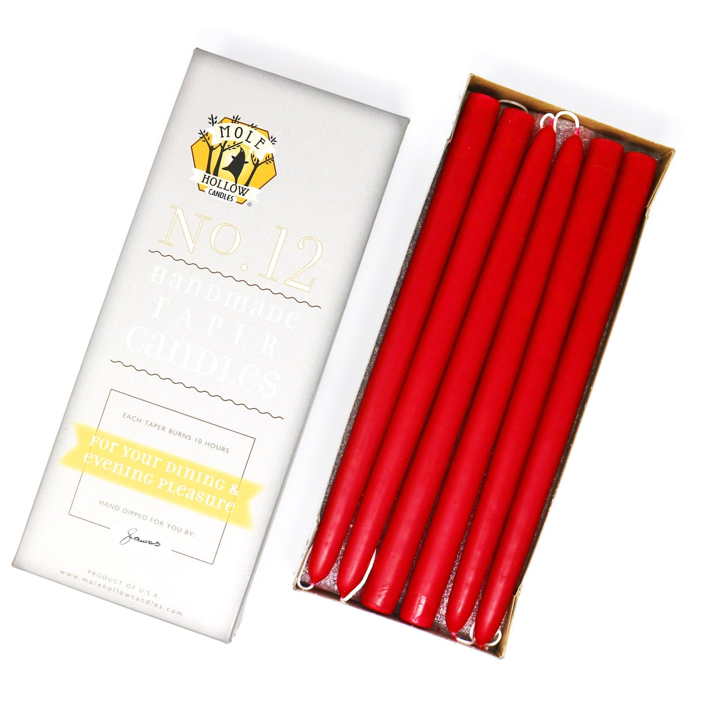 Mole Hollow Candles, Beeswax Taper Candles, Set of 12