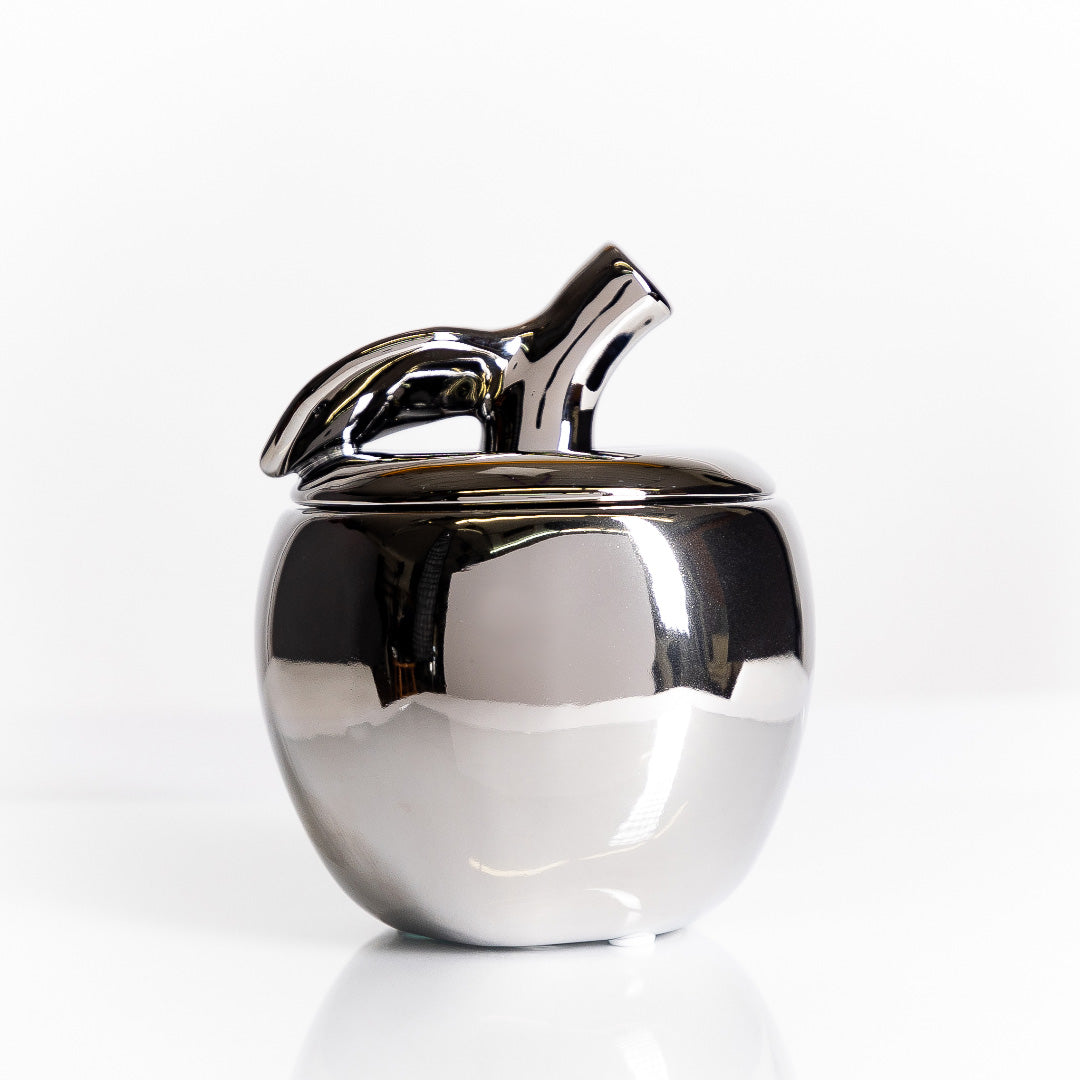 Metallic Silver Malus Apple Candle, Jasmine Lily Fragrance, 20 oz