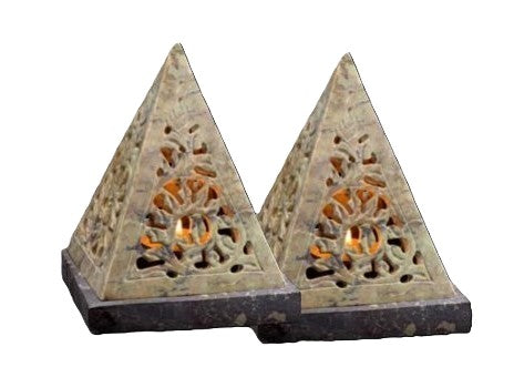 Hand Carved Soapstone Terra Lights, Pyramid Tea Light Holder
