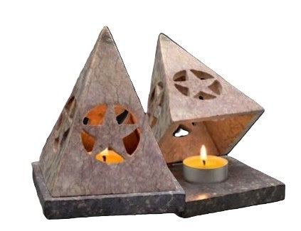 Hand Carved Soapstone Terra Lights, Pyramid Tea Light Holder