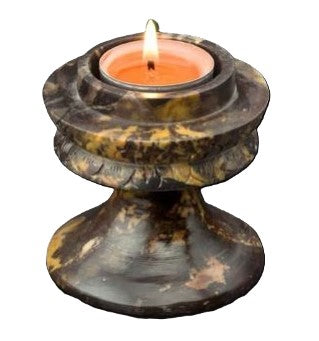Hand Carved Soapstone Terra Lights, Pedestal Tea Light Holder, Dark Natural