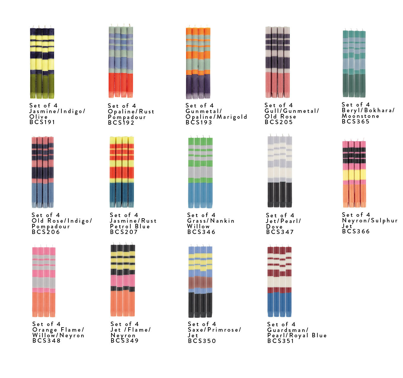 British Colour Standard Abstract Stripped Eco Dinner Candles, 24.5cm / 9.64'' H - Gift Box of 4