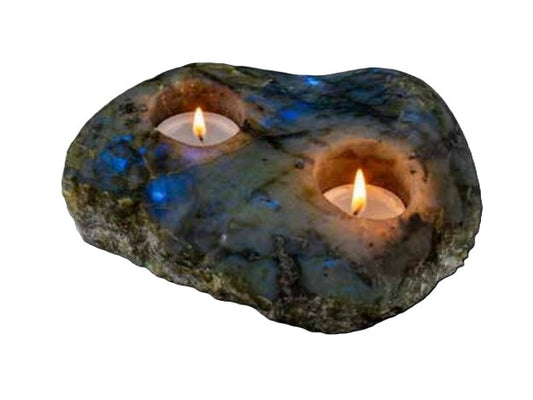 Iridescent Labradorite Tealight Candle Holders – Natural Elegance in Stone