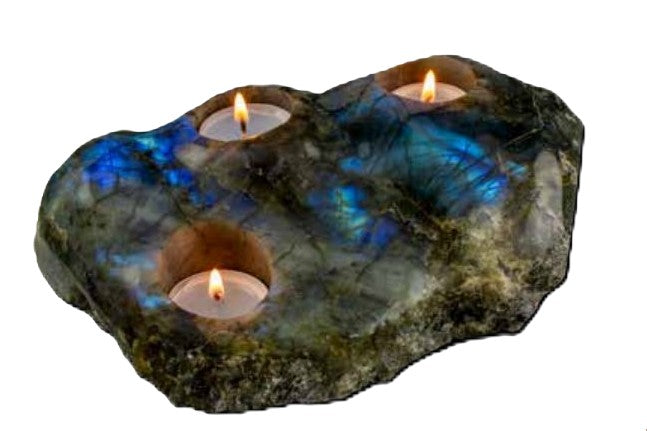 Iridescent Labradorite Tealight Candle Holders – Natural Elegance in Stone