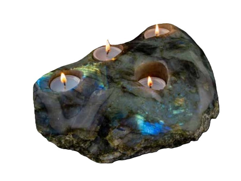 Iridescent Labradorite Tealight Candle Holders – Natural Elegance in Stone