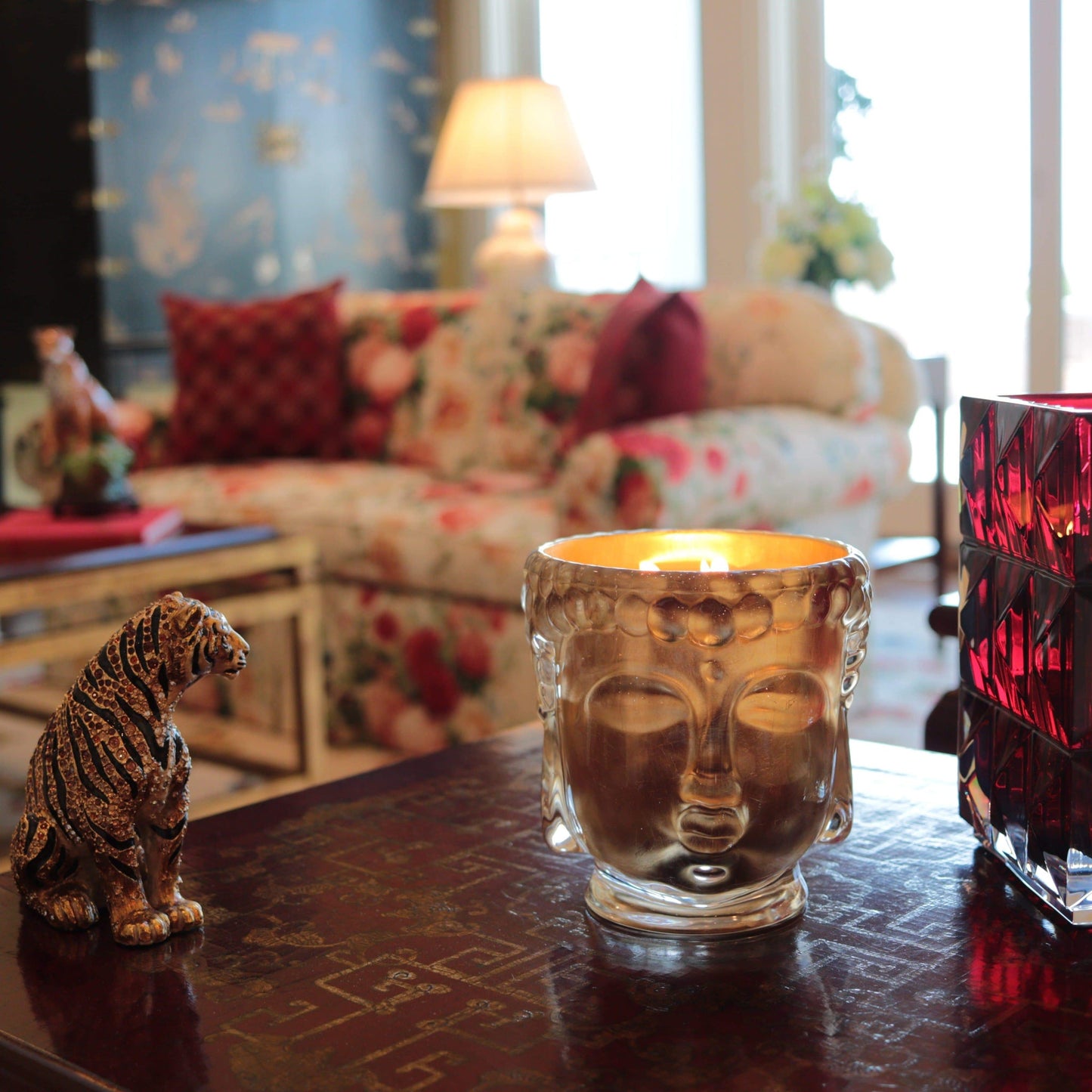 Croesus Clear Glass Buddha, 24K Gold, 3 Wick Scented Candle, 40 oz