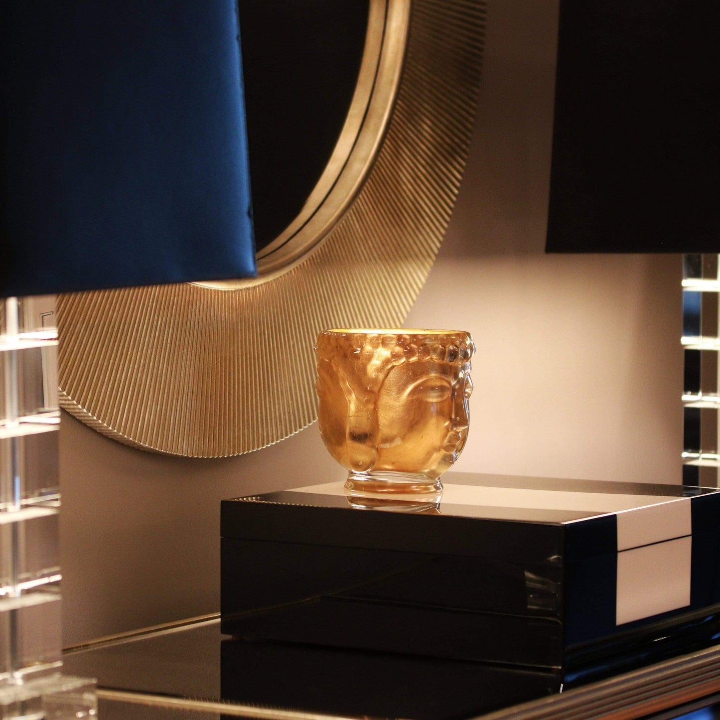Croesus Clear Glass Buddha, 24K Gold, 3 Wick Scented Candle, 40 oz