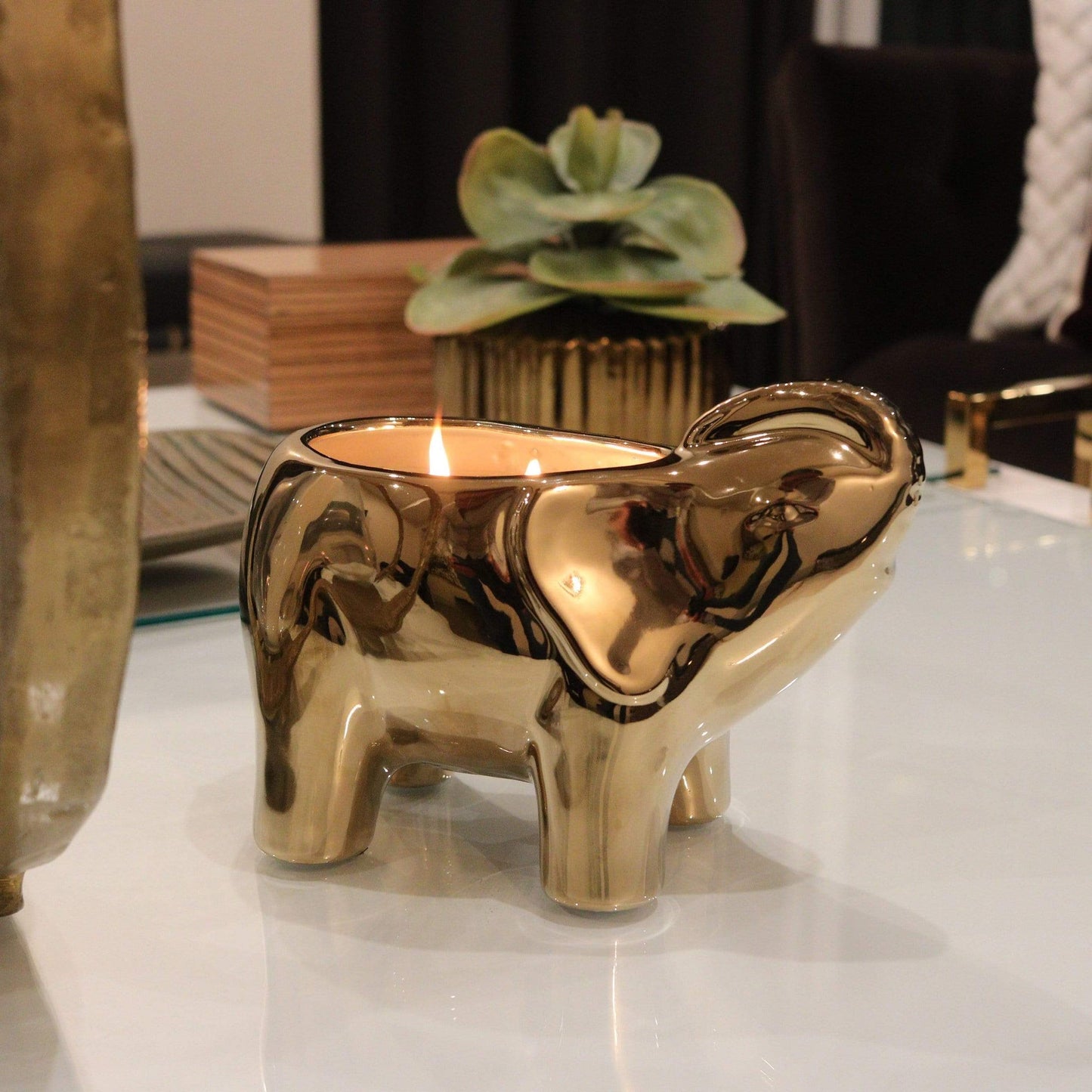 Metallic Gold Elephant Double Wick Candle, Orange Blossom Fragrance, 28 oz
