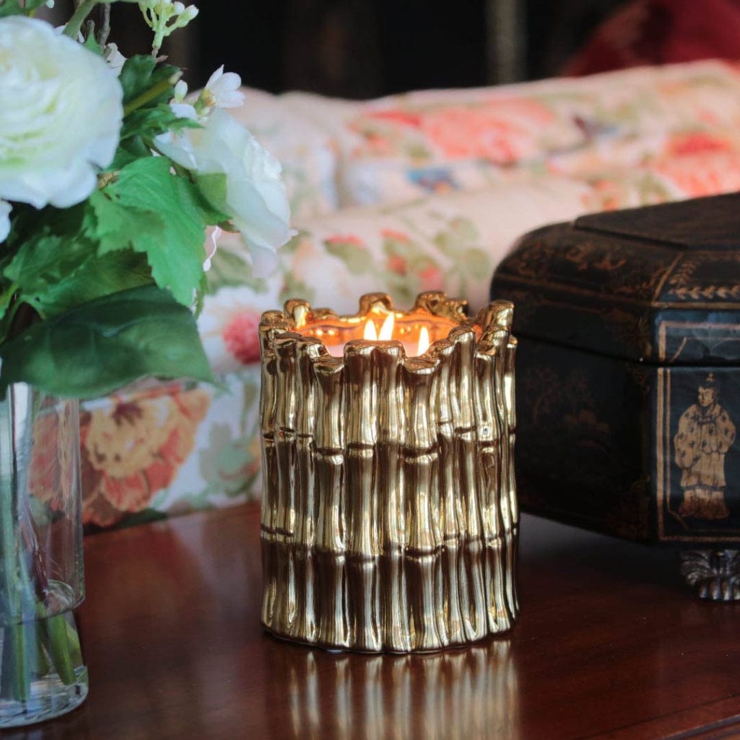 Metallic Gold Sagano Double Wick Candle, Champagne Rose Fragrance, 34 oz