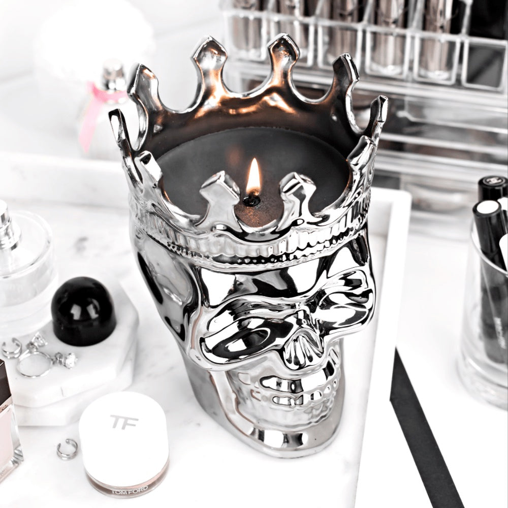 Silvertone Maximilien Skull Candle, 23.3 oz. - The Aroma Scent