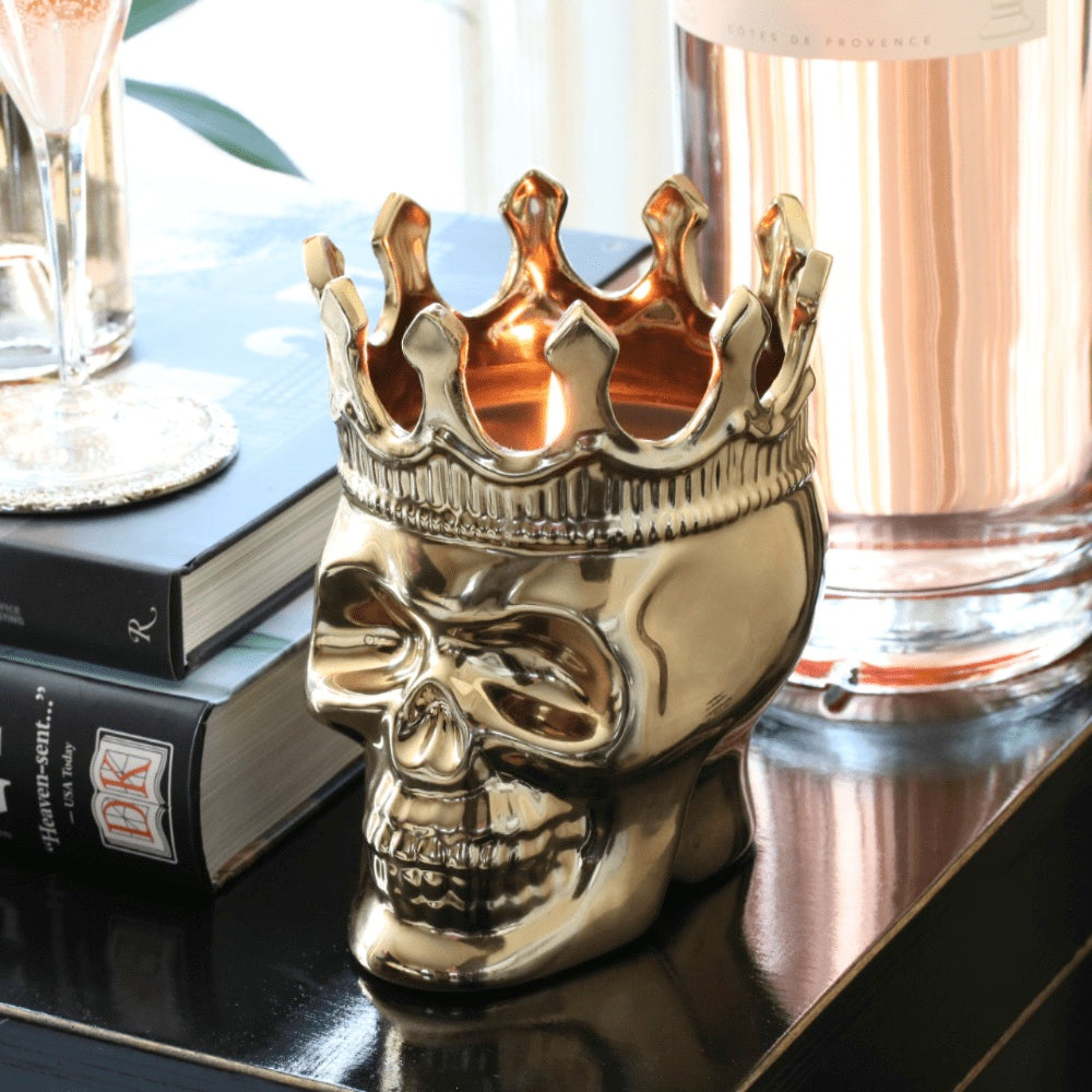 Gold Bonaparte Skull Candle, 23.3 oz. - Wood Charnel Scent