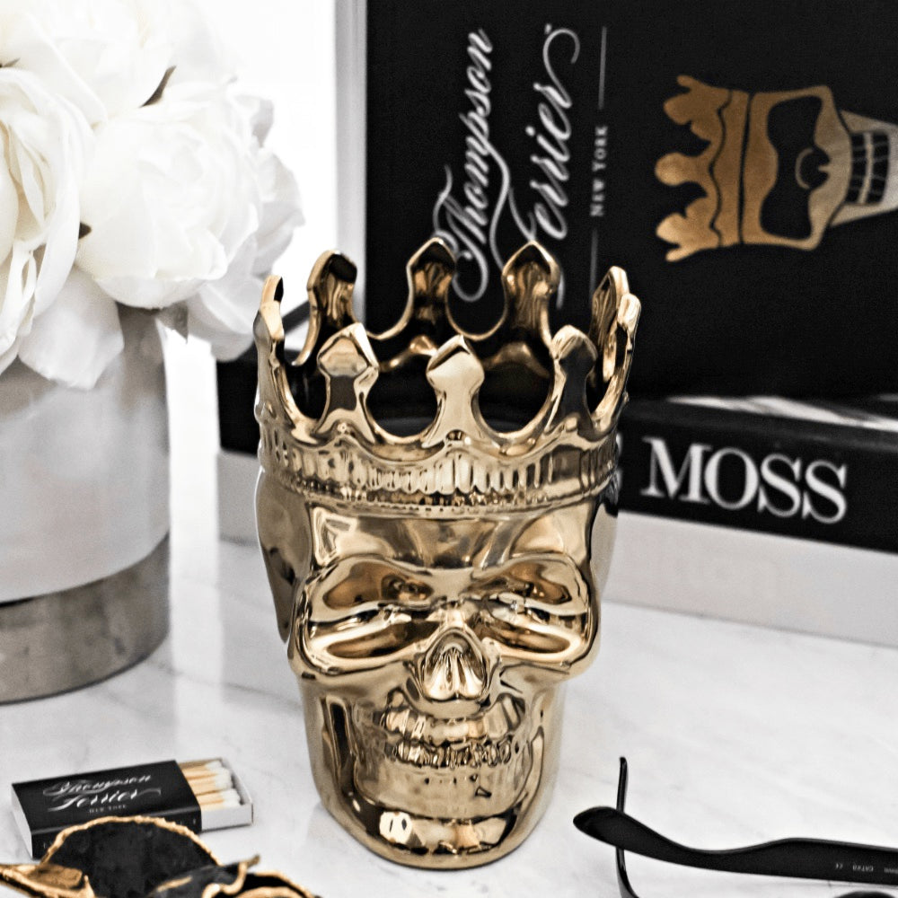 Gold Bonaparte Skull Candle, 23.3 oz. - Wood Charnel Scent