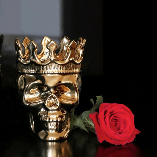 Gold Bonaparte Skull Candle, 23.3 oz. - Wood Charnel Scent