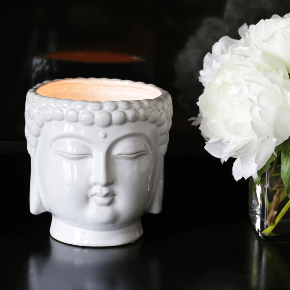 Metallic White Buddha Double Wick Candle, French Gardenia Fragrance, 40 oz