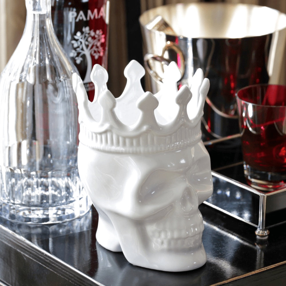 White Louise Skull Candle, 23.3 oz. - Rose de Vents Scent