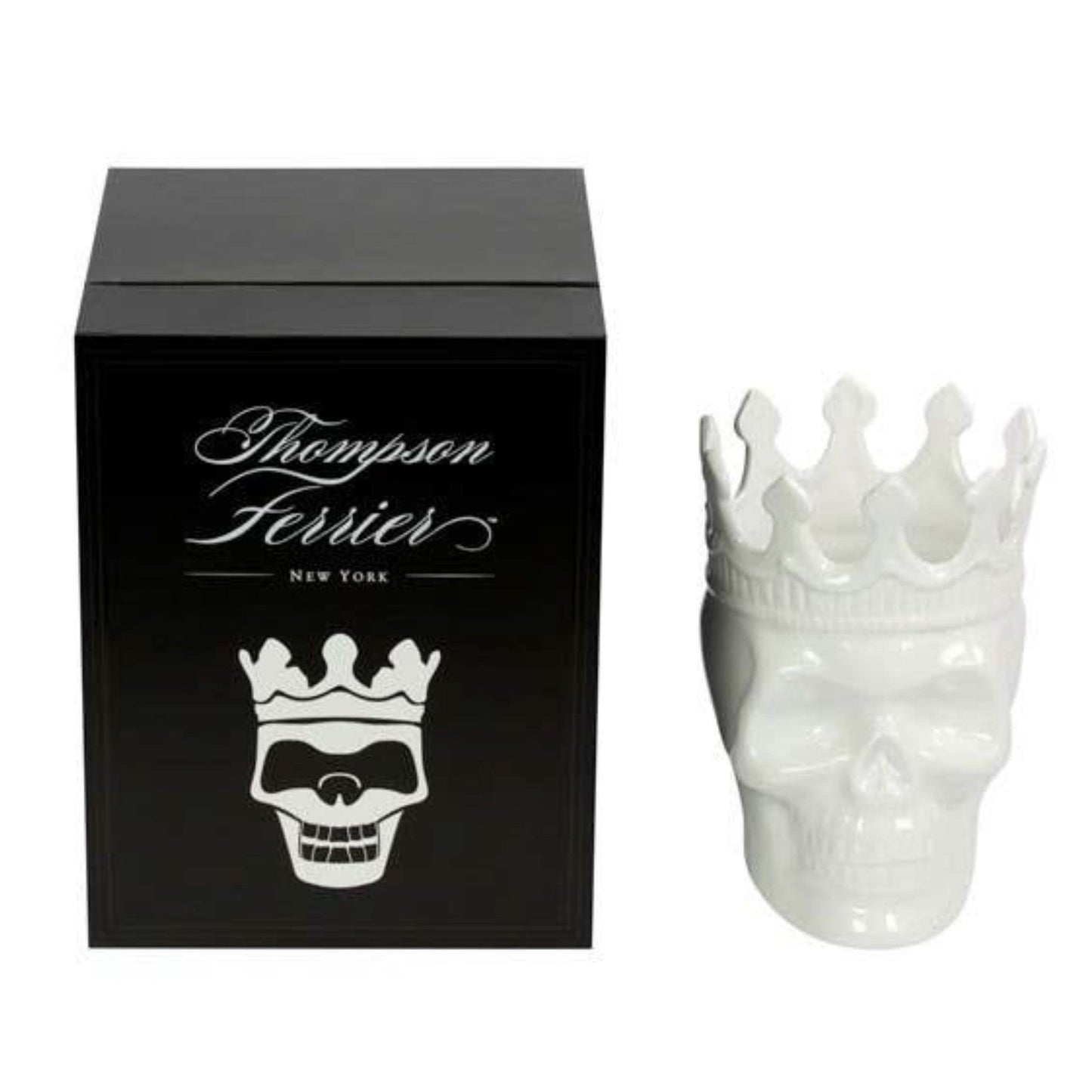 White Louise Skull Candle, 23.3 oz. - Rose de Vents Scent