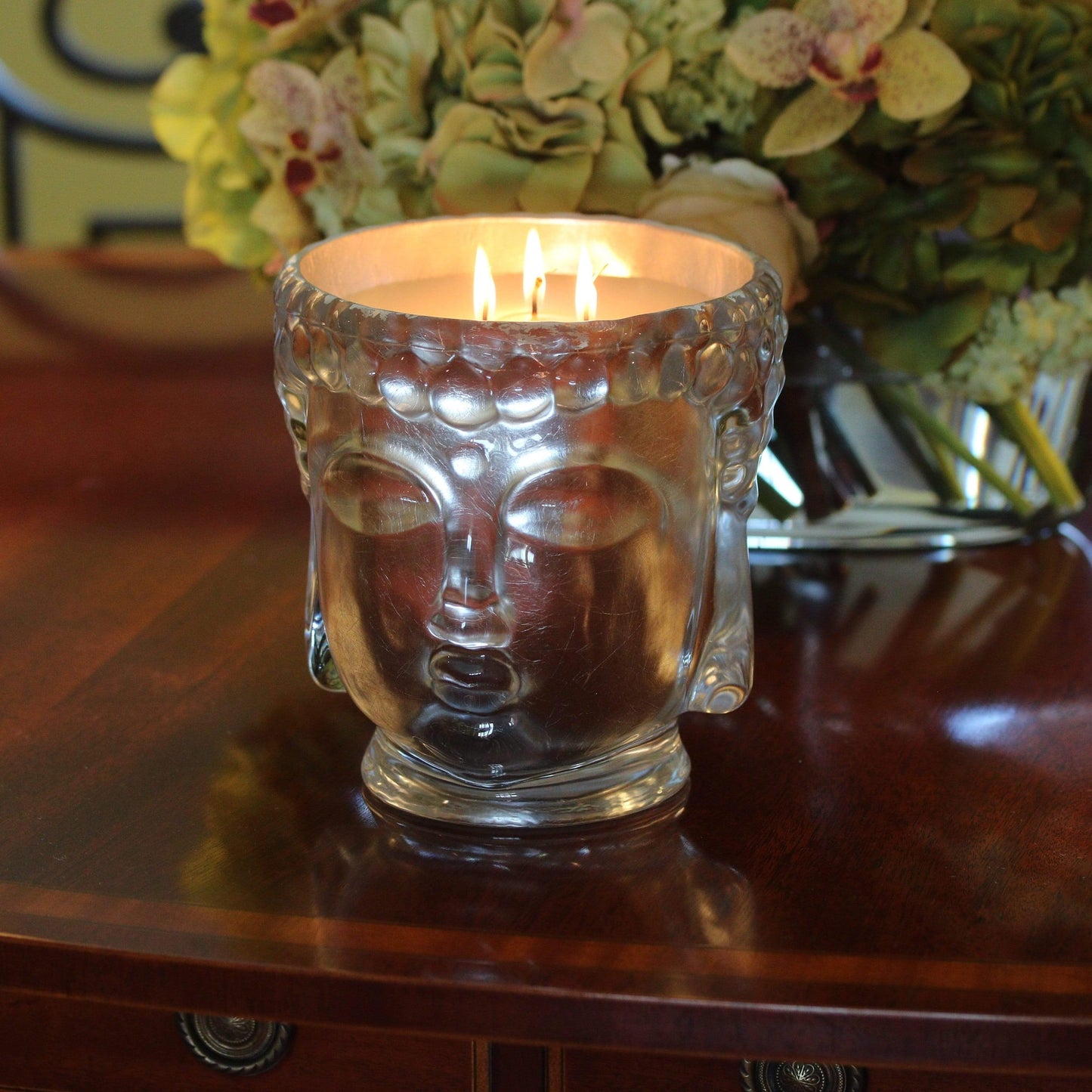 Supernova Pure Silver Glass Buddha, 24K Gold, 3 Wick Scented Candle, 40 oz