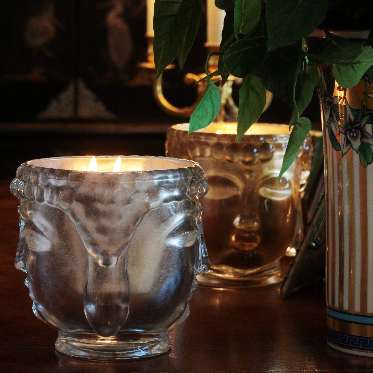 Supernova Pure Silver Glass Buddha, 24K Gold, 3 Wick Scented Candle, 40 oz